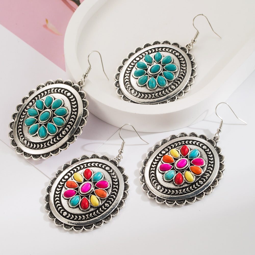 Western Turquoise Concho Drop Earrings - view 2