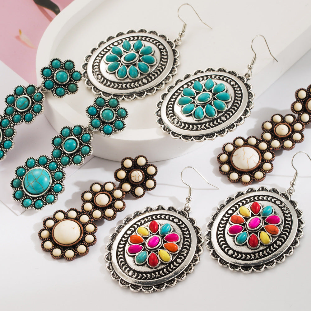 Western Turquoise Concho Drop Earrings - view 3