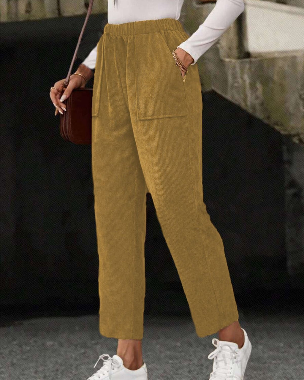 Corduroy Tapered Pants With Patch Pockets - Ginger