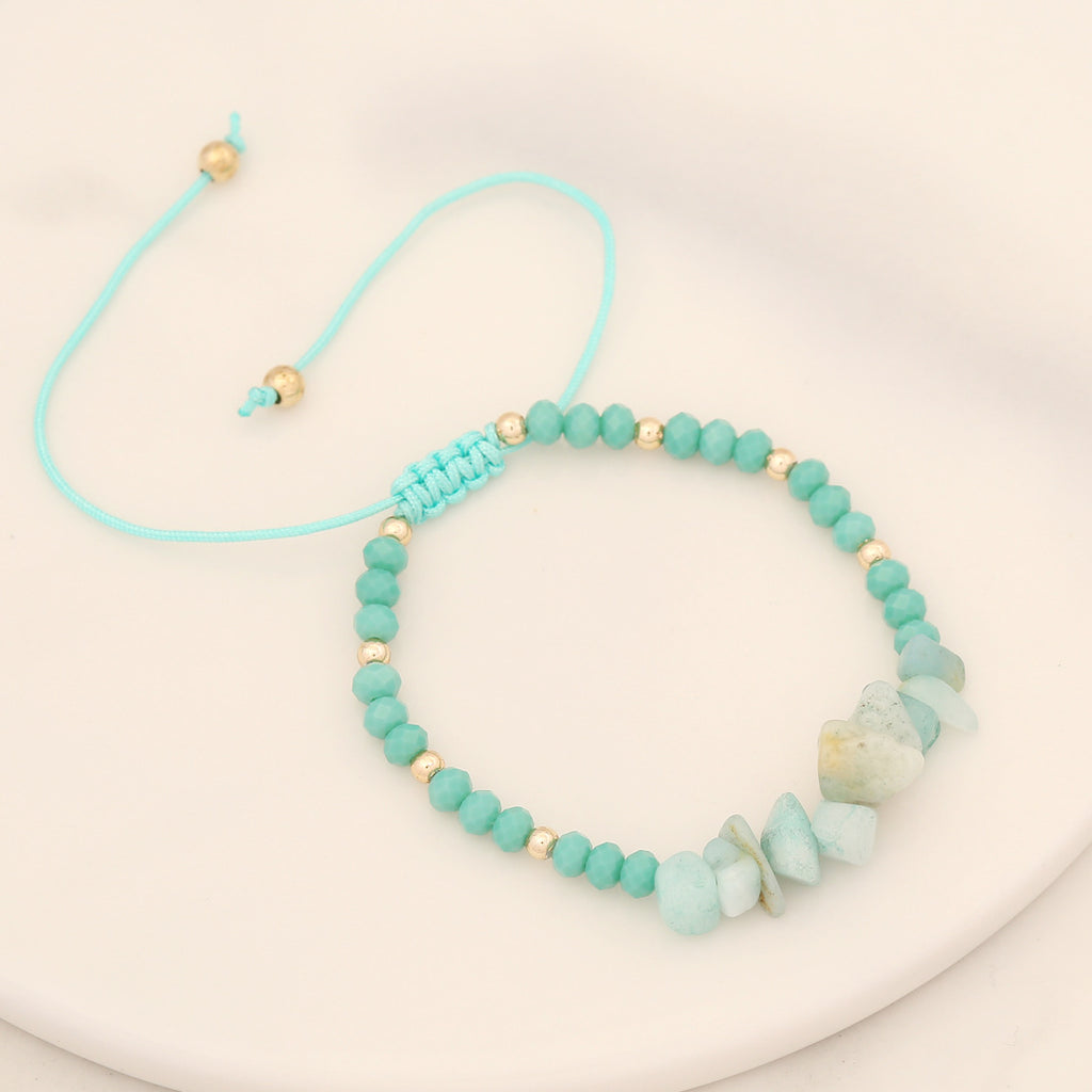 Natural Stone Chip Adjustable Beaded Bracelet - Blue