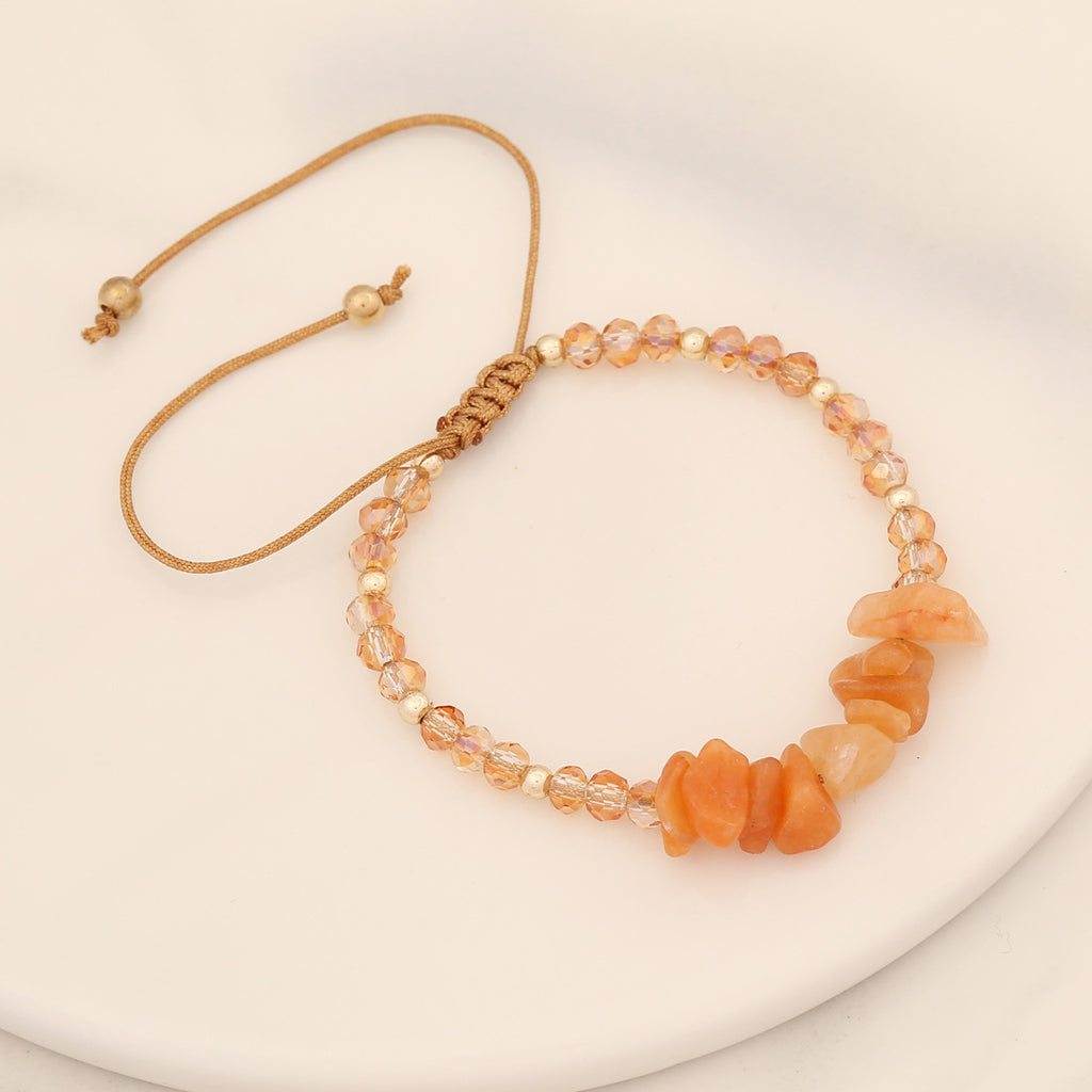 Natural Stone Chip Adjustable Beaded Bracelet - Coffee