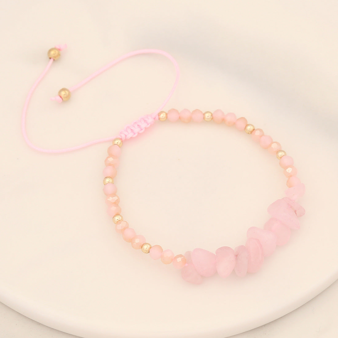 Natural Stone Chip Adjustable Beaded Bracelet - Pink