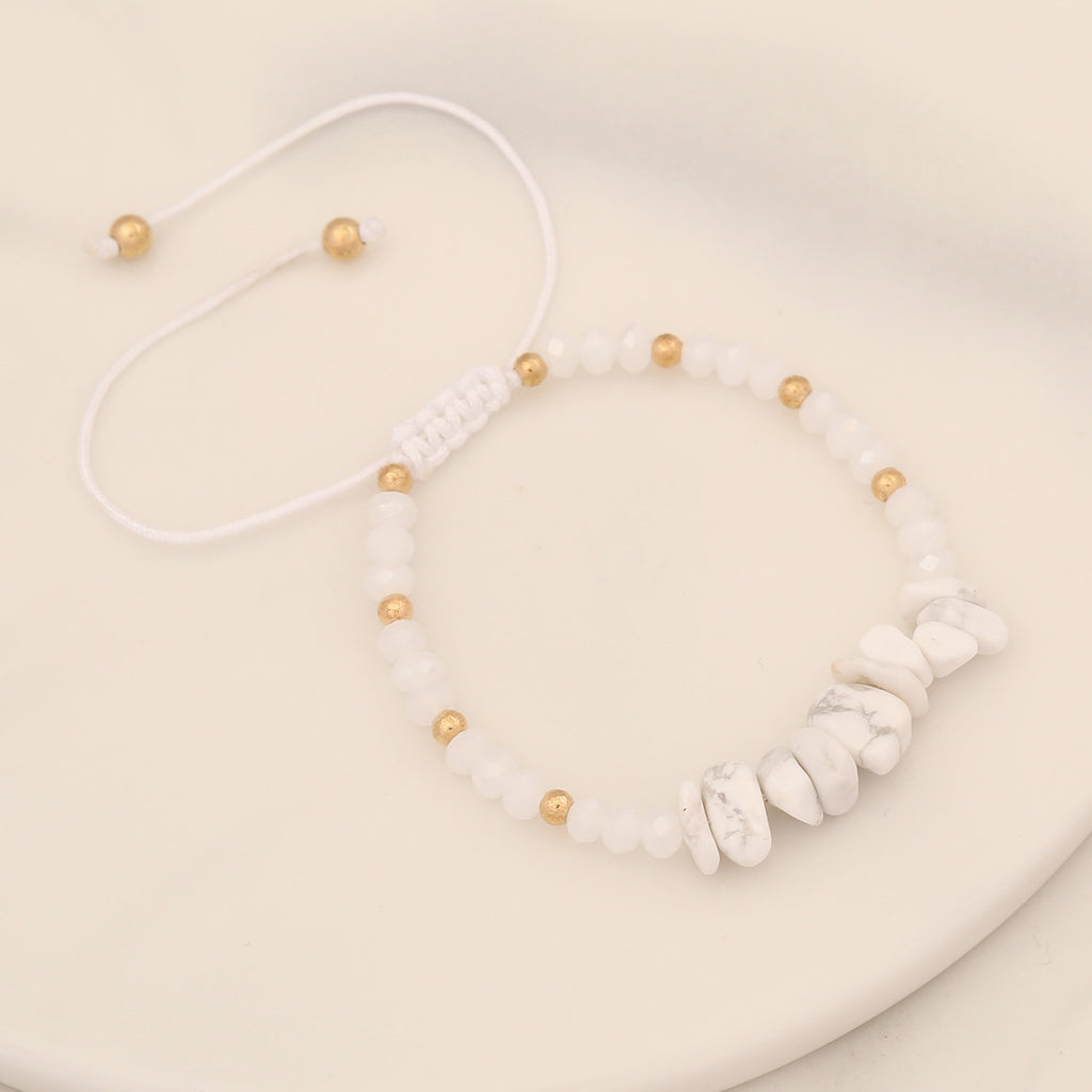 Natural Stone Chip Adjustable Beaded Bracelet - White