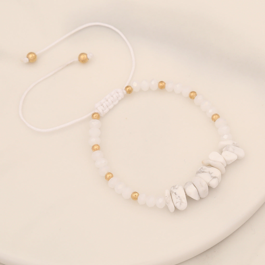 Natural Stone Chip Adjustable Beaded Bracelet - White