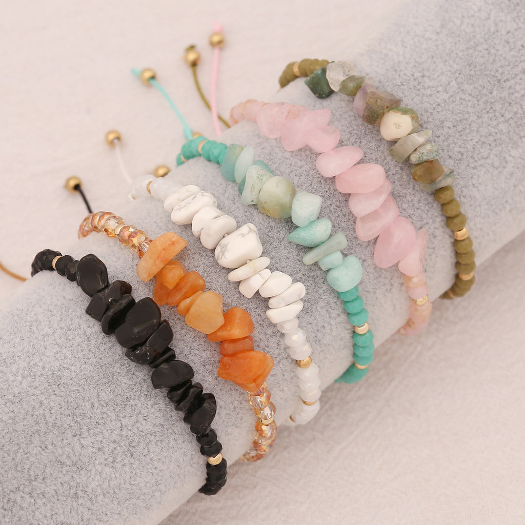 Natural Stone Chip Adjustable Beaded Bracelet