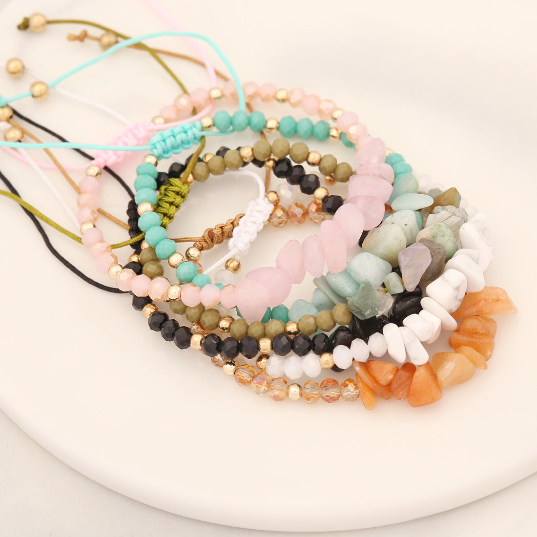 Natural Stone Chip Adjustable Beaded Bracelet - view 1