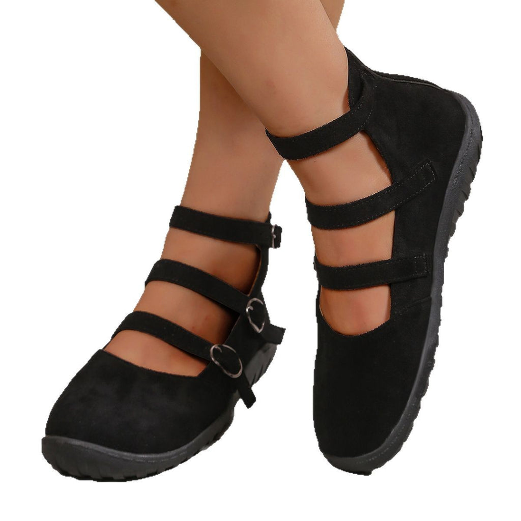Triple Strap Suede Mary Jane Flats