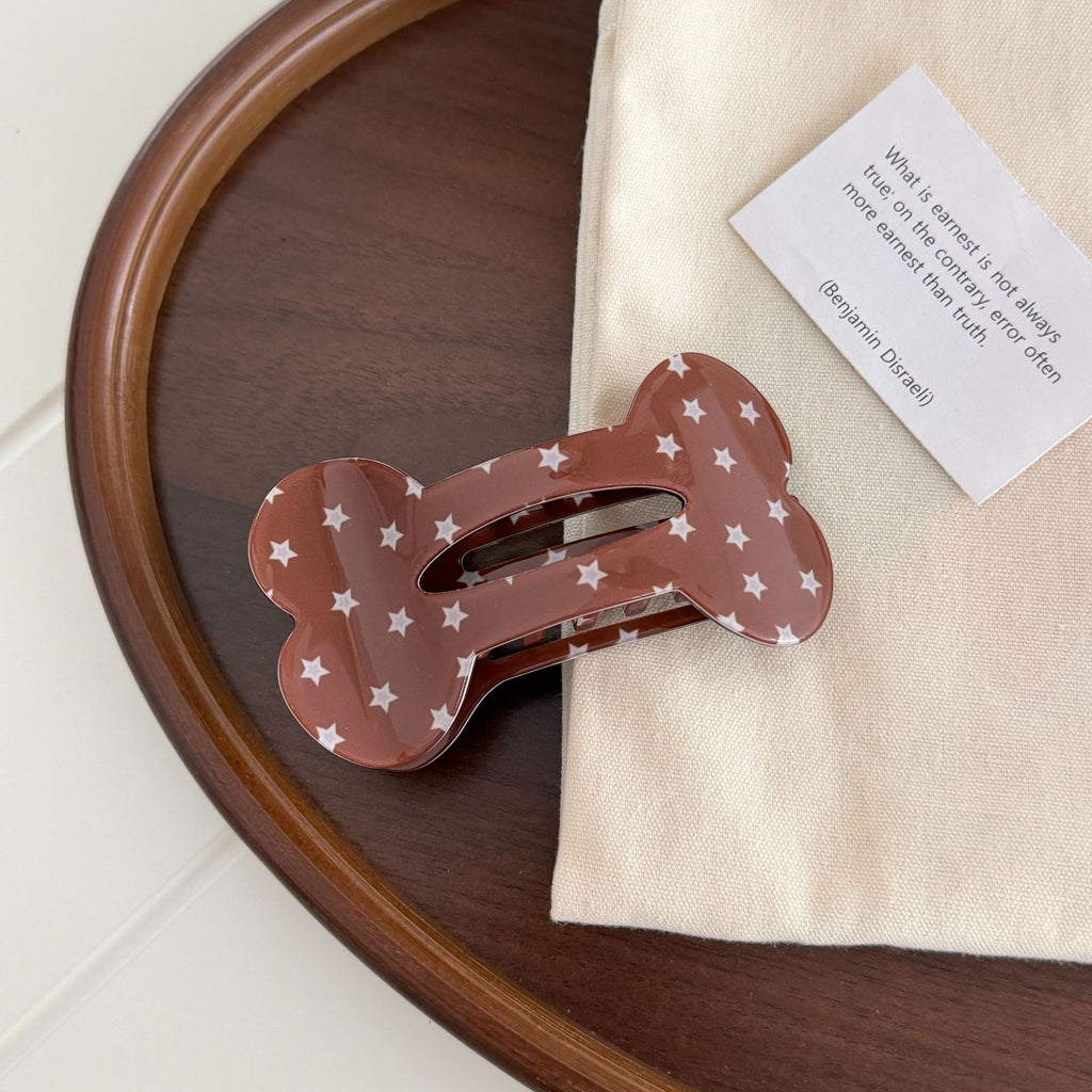 Dog Bone Shaped Snap Hair Clip - Brown