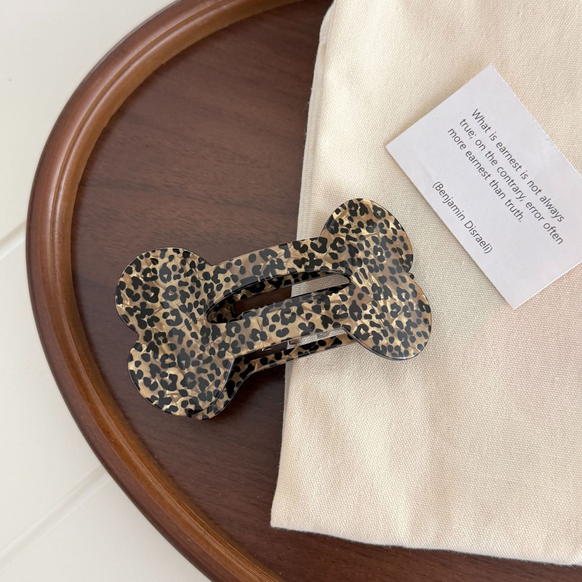 Dog Bone Shaped Snap Hair Clip - Leopard