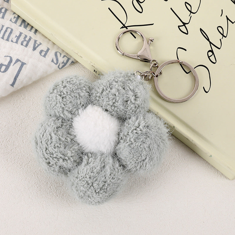 Fluffy Pom Pom Flower Keychain Charm - Green