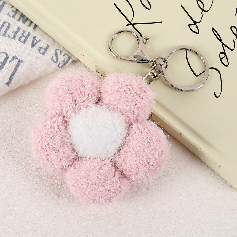 Fluffy Pom Pom Flower Keychain Charm - Pink