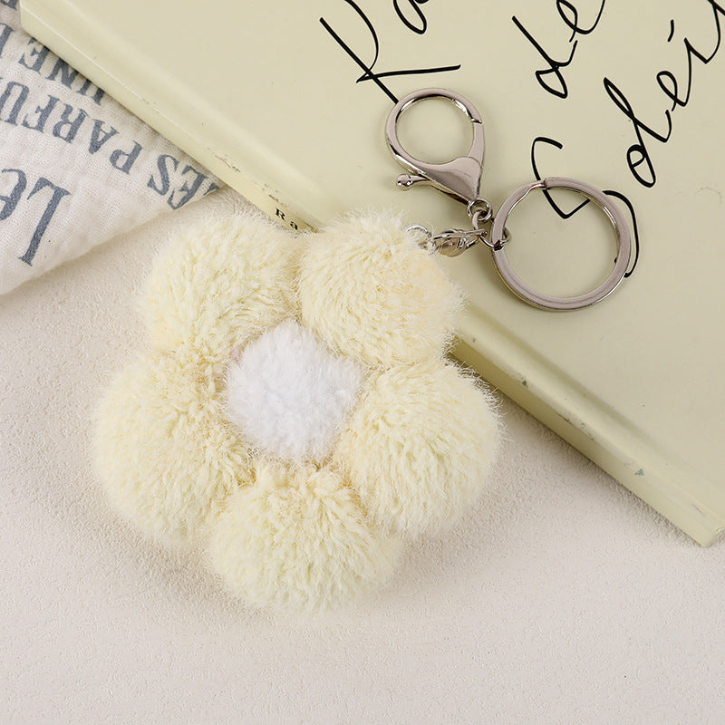 Fluffy Pom Pom Flower Keychain Charm - Yellow