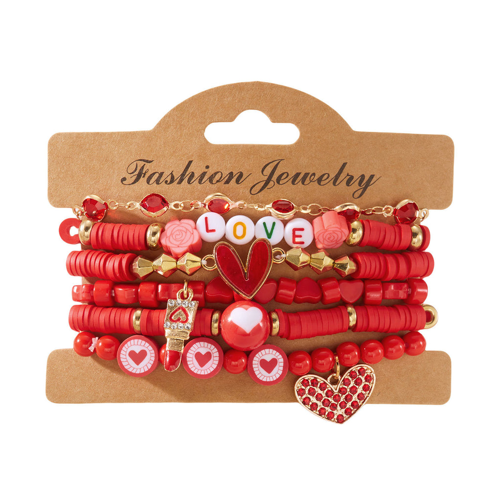 Heart Charm Letter Bead Bracelet Stack Set - C5