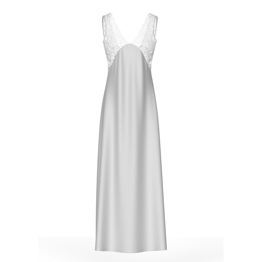 Satin Lace Trim V Neck Maxi Slip Dress