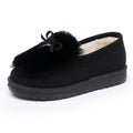 Faux Fur Bow Fleece Lined Slip On Slippers - Black
