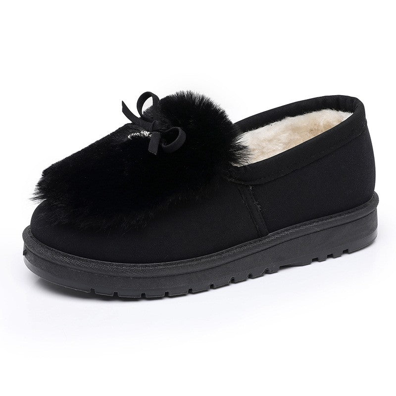 Faux Fur Bow Fleece Lined Slip On Slippers