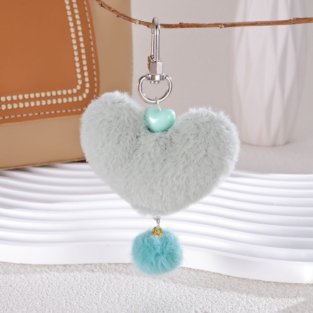 Fluffy Heart Pom Keychain Bag Charm - Green