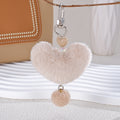 Fluffy Heart Pom Keychain Bag Charm - Khaki