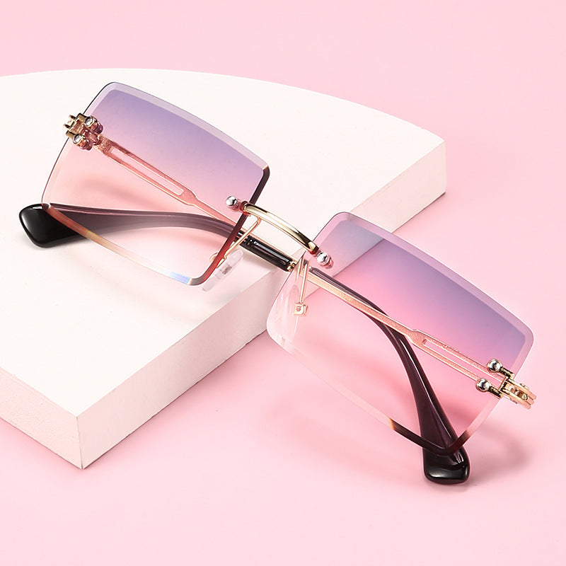 Rimless Rectangle Gradient Lens Sunglasses