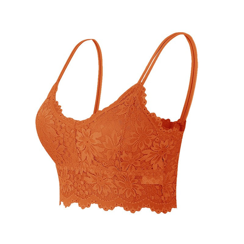 Scalloped Floral Lace Longline Wireless Bralette - Caramel