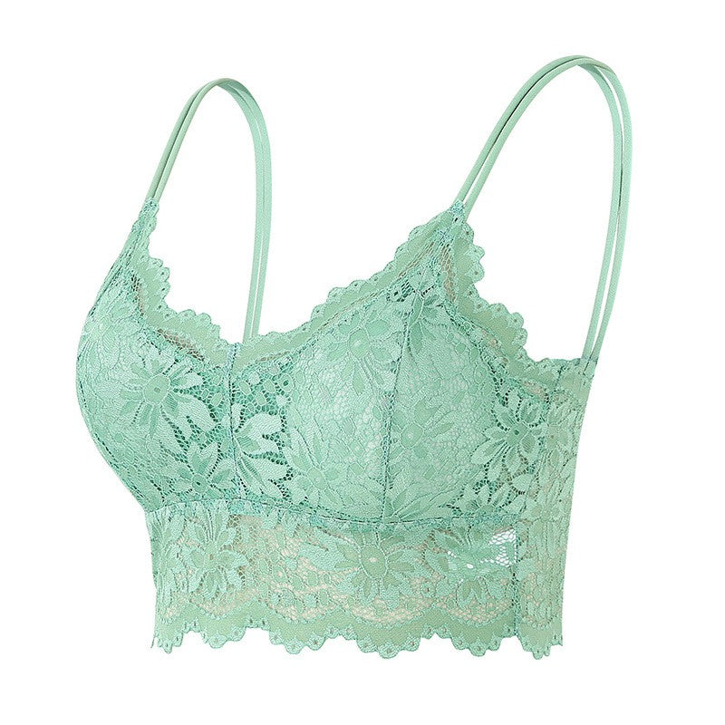 Scalloped Floral Lace Longline Wireless Bralette - Mint Green