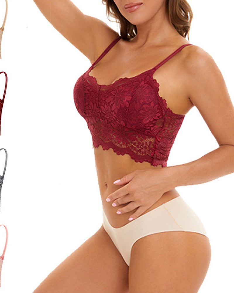 Scalloped Floral Lace Longline Wireless Bralette