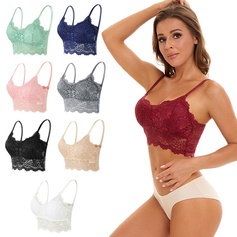 Scalloped Floral Lace Longline Wireless Bralette