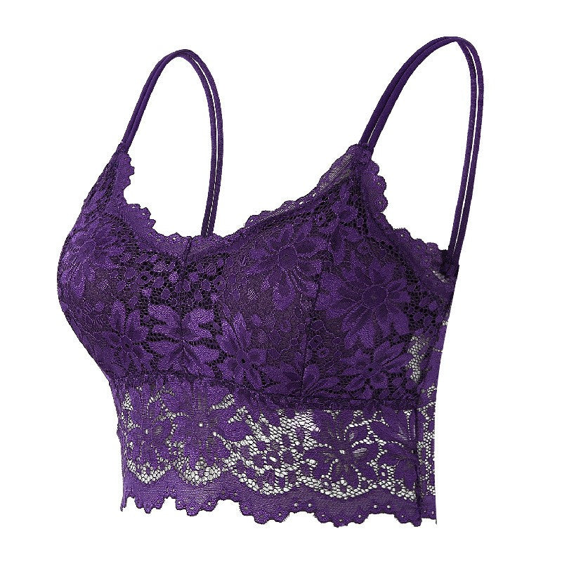 Scalloped Floral Lace Longline Wireless Bralette
