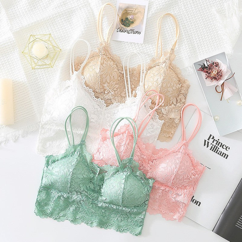 Scalloped Floral Lace Longline Wireless Bralette