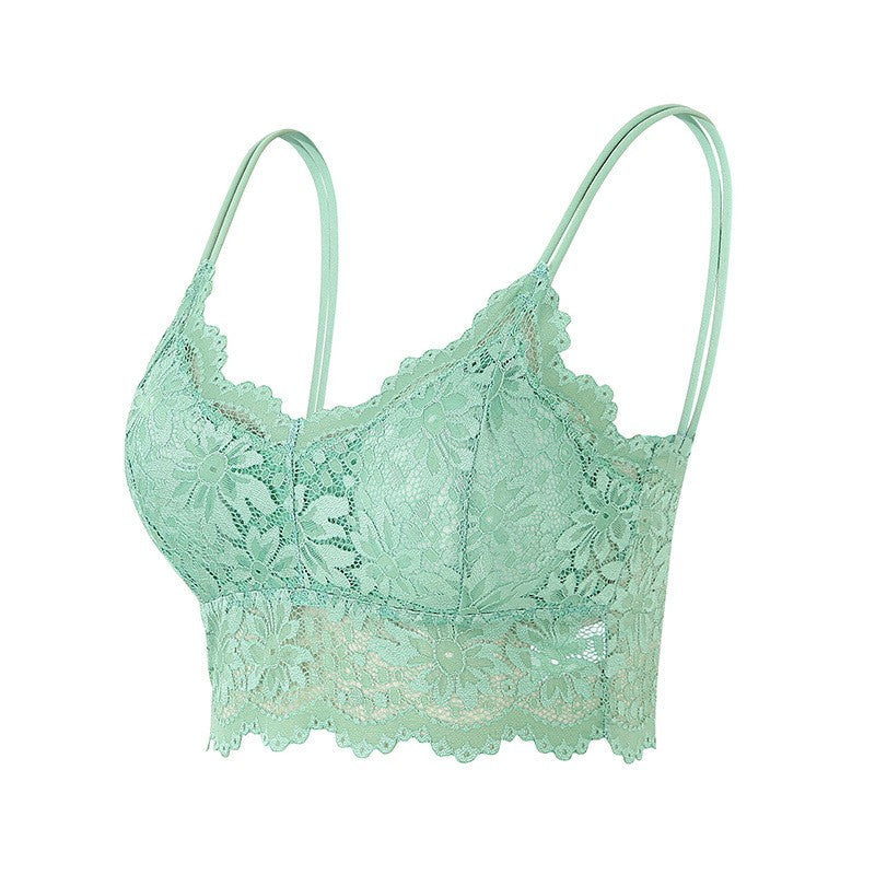 Scalloped Floral Lace Longline Wireless Bralette