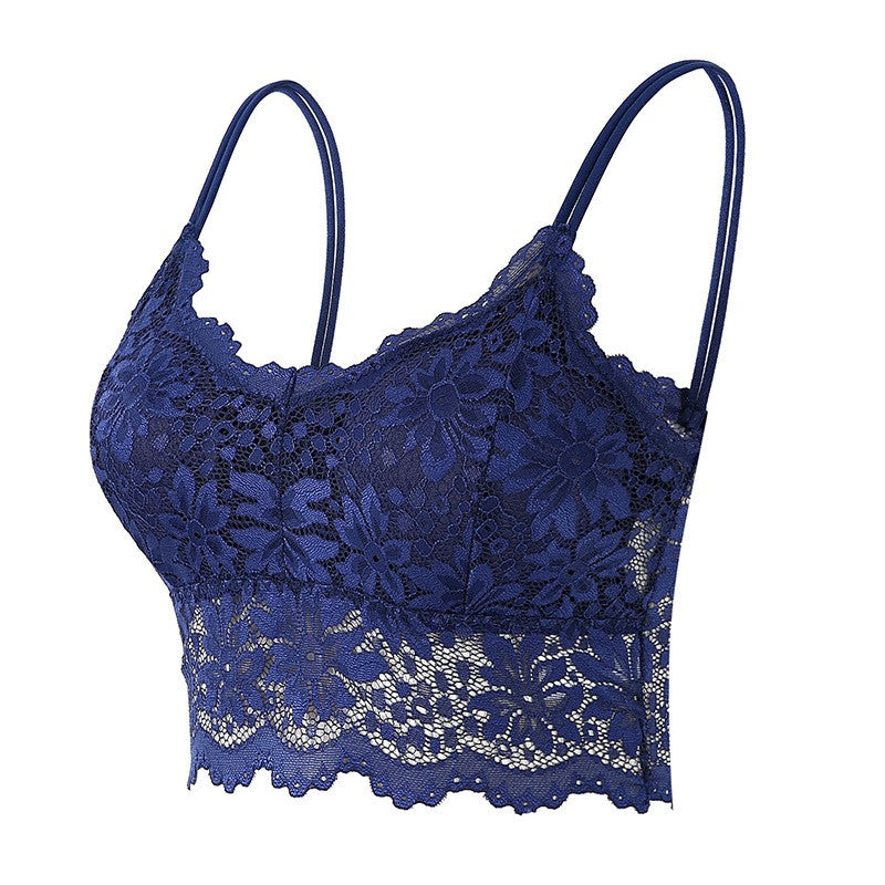 Scalloped Floral Lace Longline Wireless Bralette