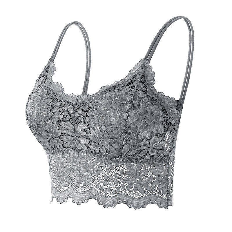 Scalloped Floral Lace Longline Wireless Bralette