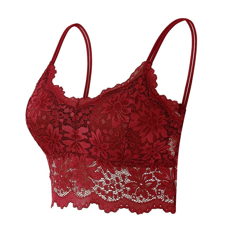 Scalloped Floral Lace Longline Wireless Bralette