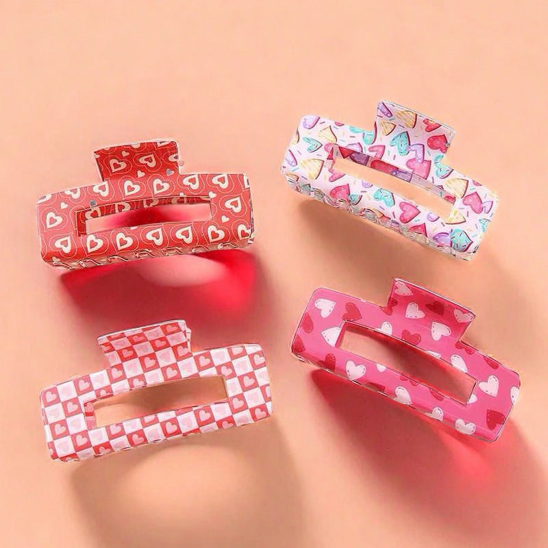 Valentine Heart Rectangle Claw Clip