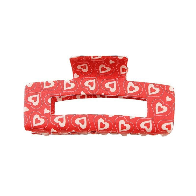 Valentine Heart Rectangle Claw Clip - red