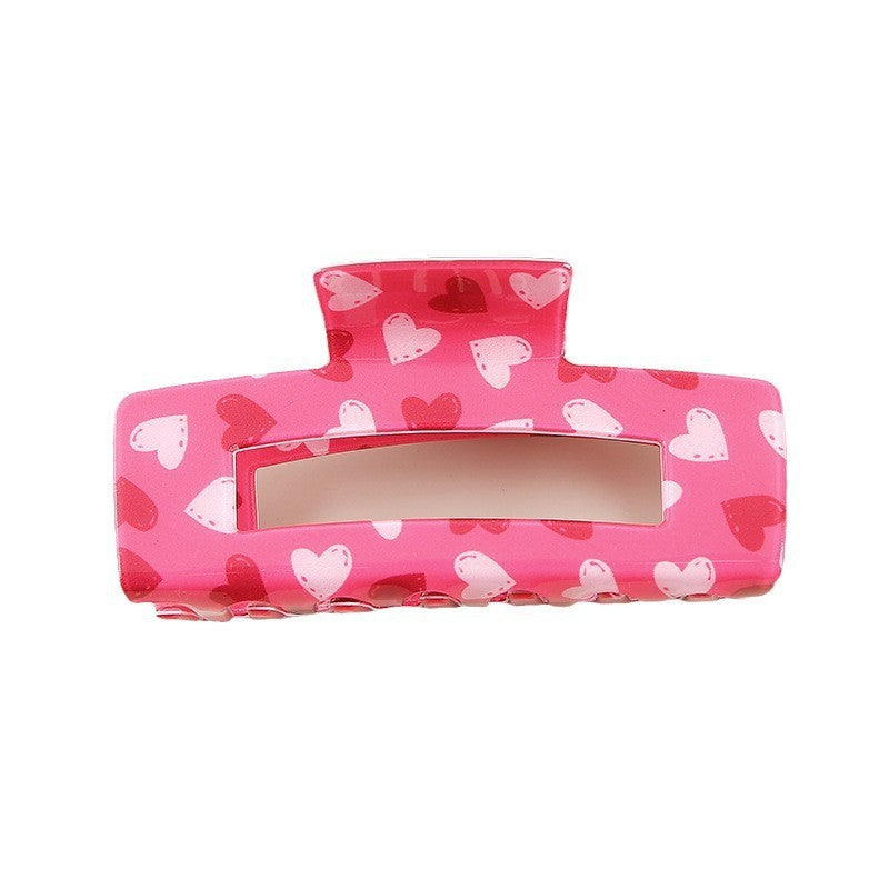 Valentine Heart Rectangle Claw Clip - rouge