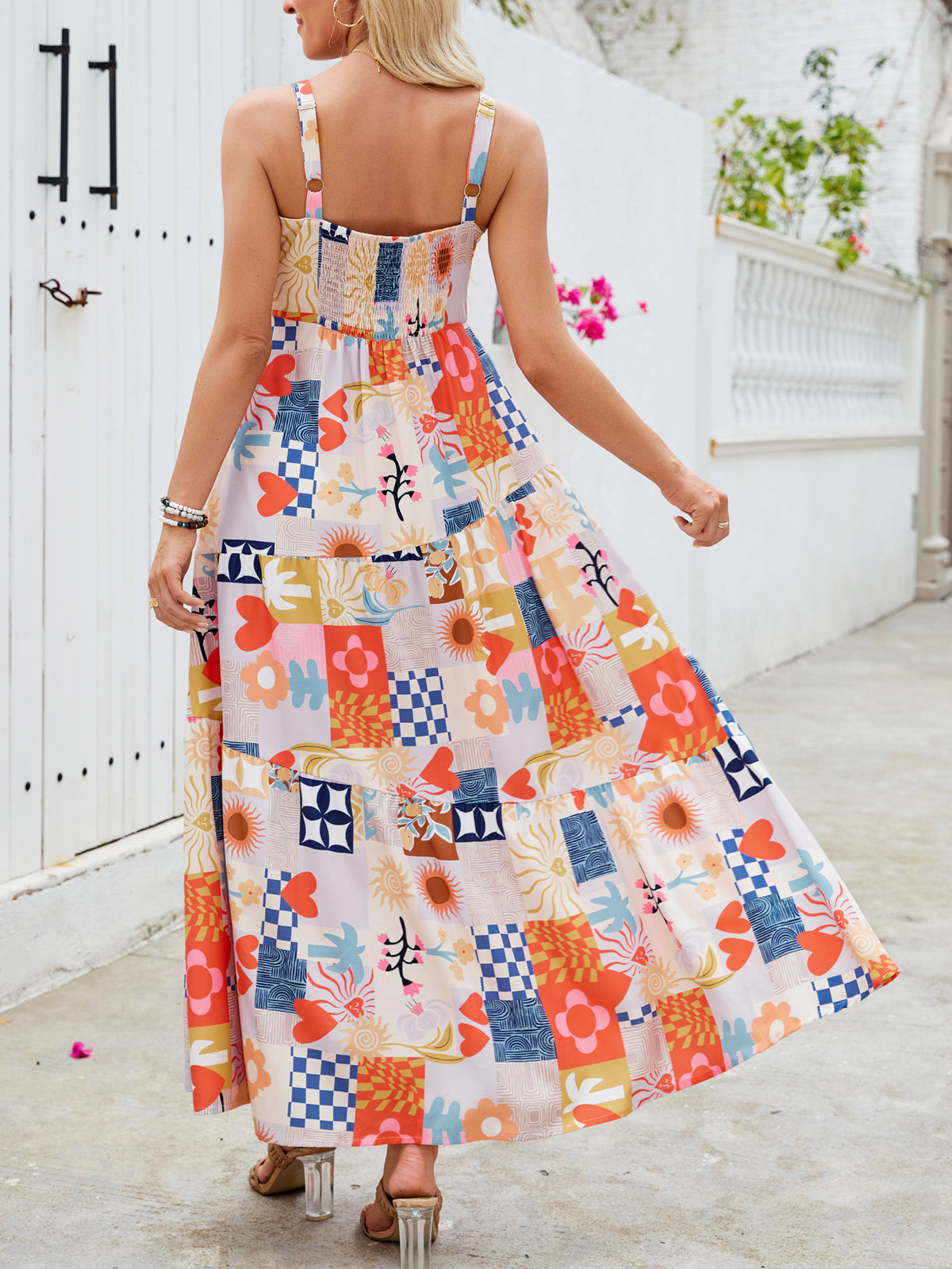 Mixed Floral Patchwork Tiered Sundress - Decor - 1