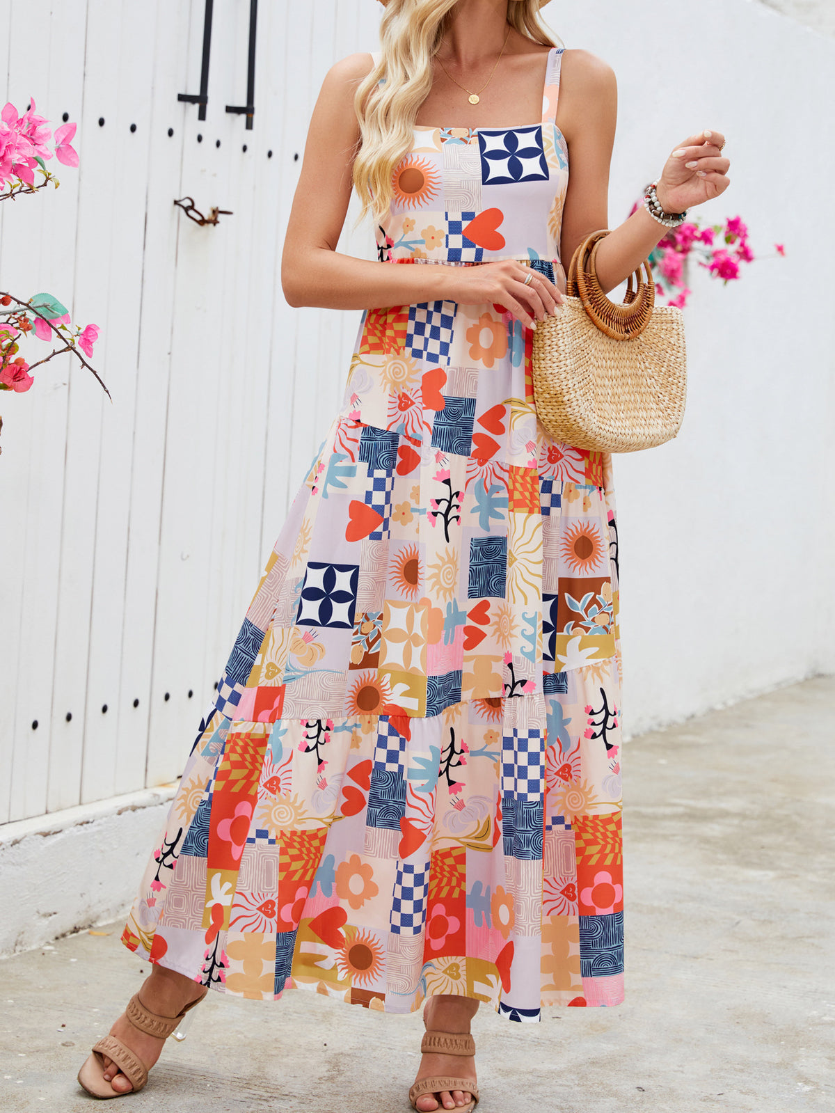 Mixed Floral Patchwork Tiered Sundress - Decor - 3