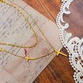 Two Row Layered Cross Charm Necklace - Gold