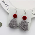Mini Knit Beanie Drop Earrings - Grey