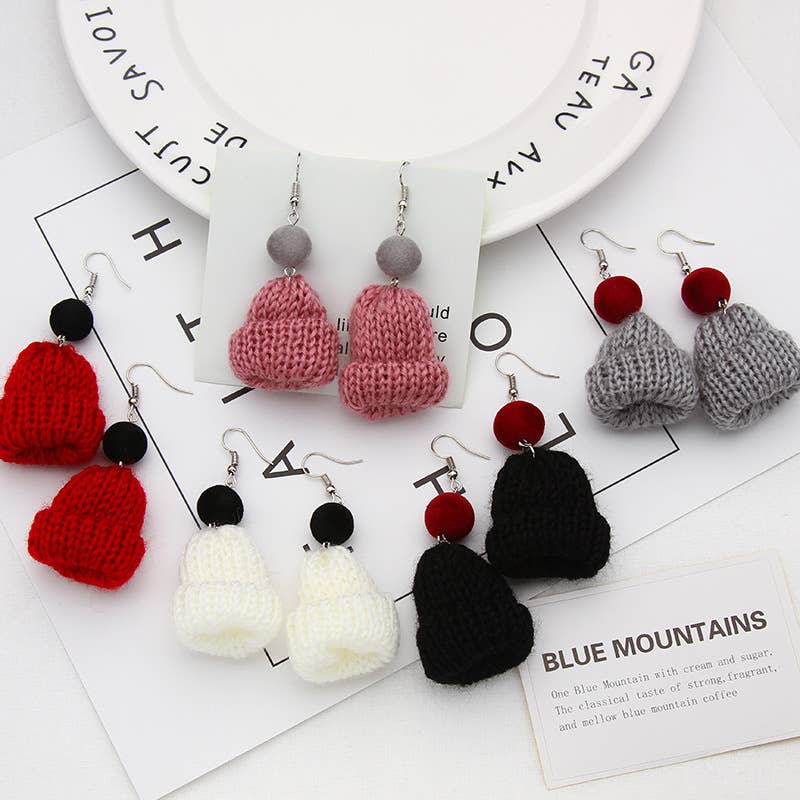 Mini Knit Beanie Drop Earrings
