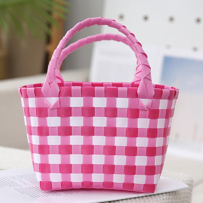 Checked Woven Picnic Basket Bag - Macarone