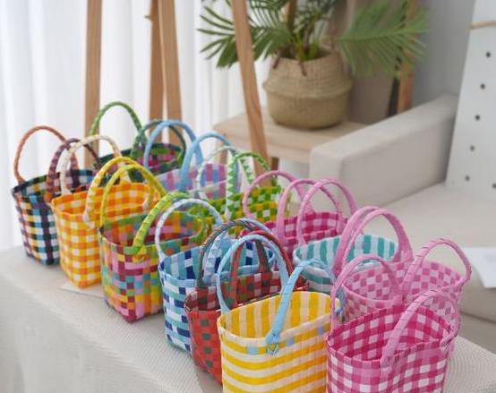 Checked Woven Picnic Basket Bag - PColor - 1