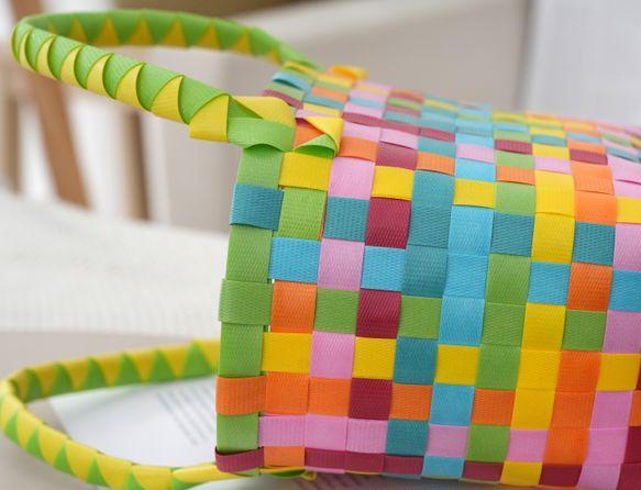 Checked Woven Picnic Basket Bag - PColor - 2