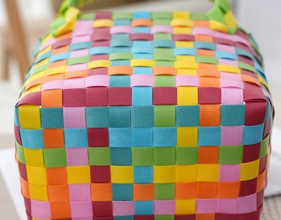Checked Woven Picnic Basket Bag - PColor - 3