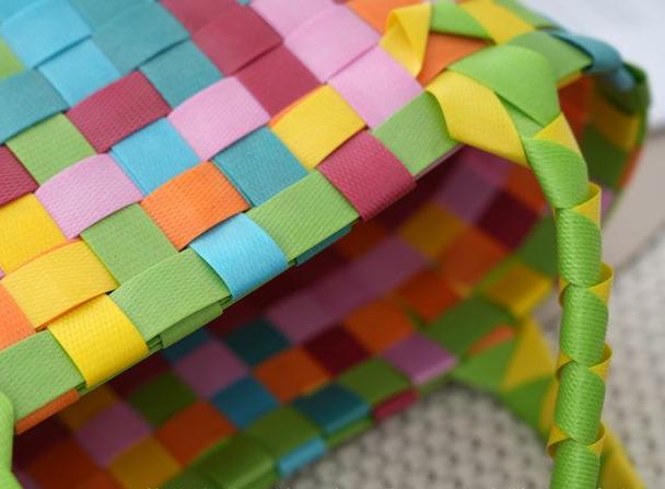 Checked Woven Picnic Basket Bag - PColor - 4