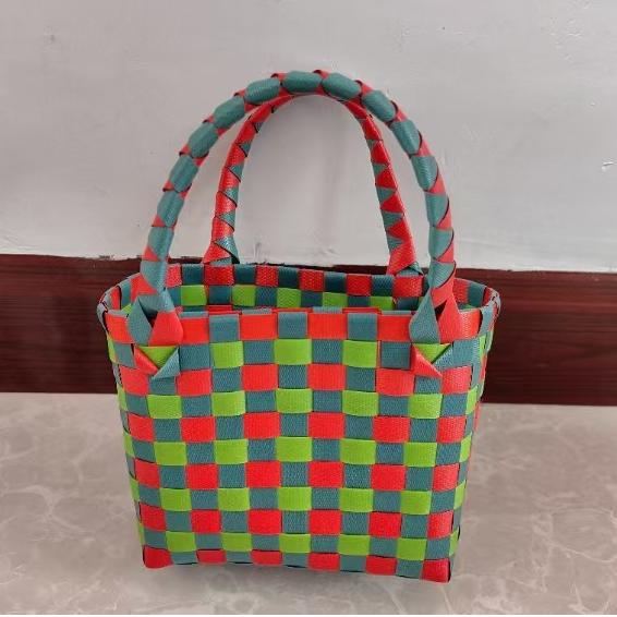 Checked Woven Picnic Basket Bag - Rgreen