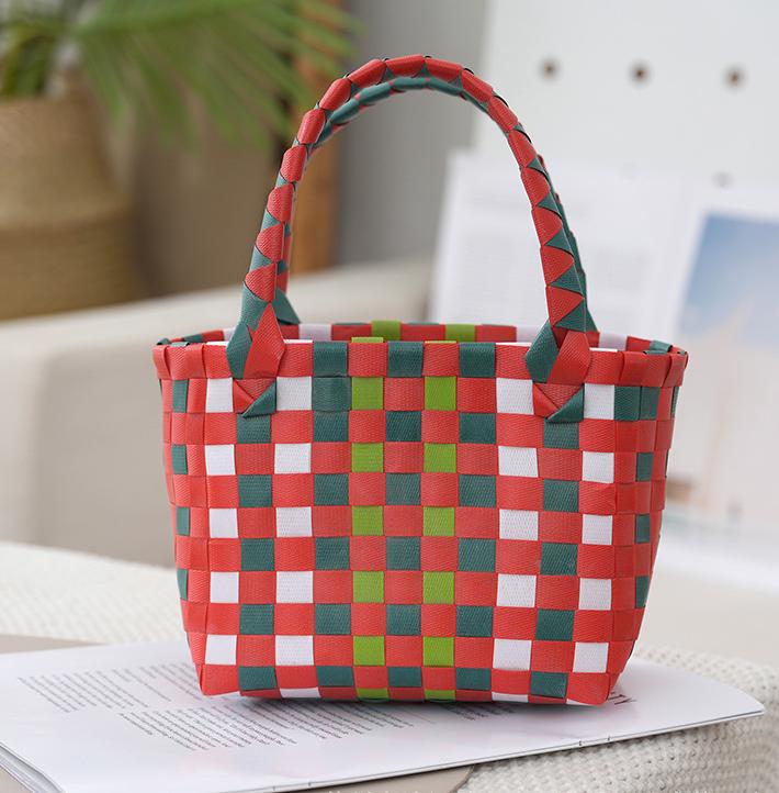 Checked Woven Picnic Basket Bag - WGOrange