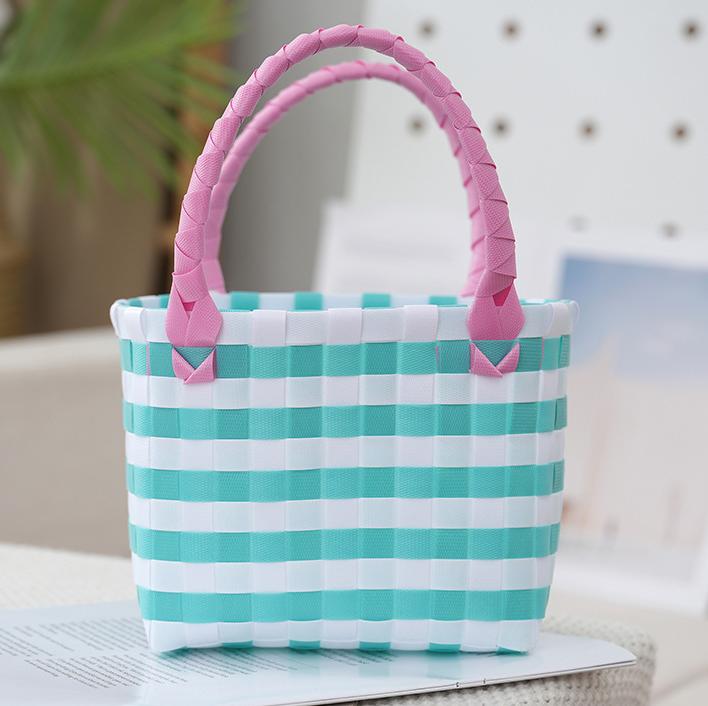 Checked Woven Picnic Basket Bag - WGreen