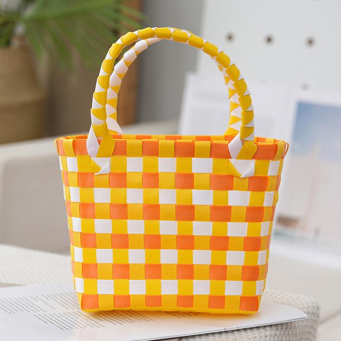 Checked Woven Picnic Basket Bag - WOrange